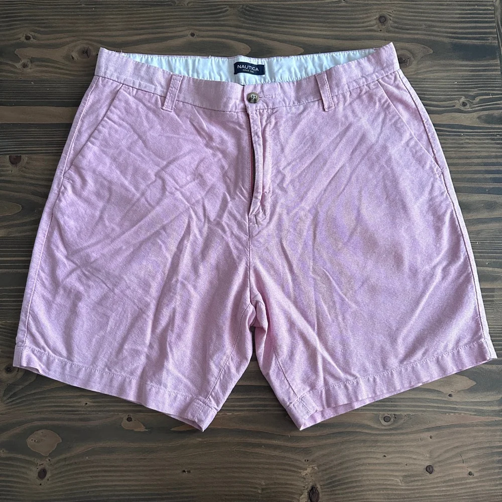 Nautica Mens 36 Pink Flat Front Shorts Cotton 8 Inch Inseam